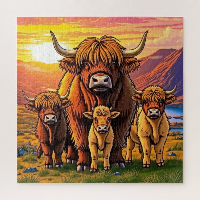 An adorable Highland cow family. Jigsaw Puzzle (Vertical)