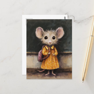 An Adorable Mouse on Her First Day of School Postcard