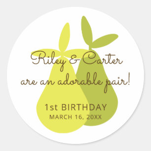 An Adorable Pair Twins Birthday Pear Theme Classic Round Sticker