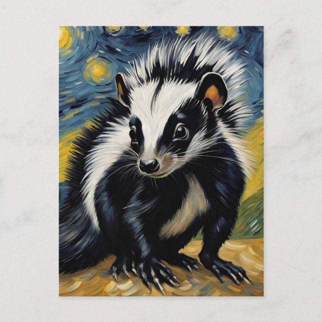 an adorable skunk in a starry night  postcard (Front)