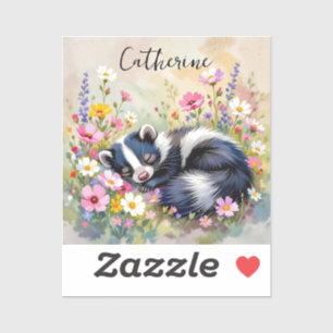 An Adorable Skunk Napping in Flowers Personalised