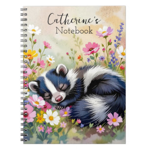 An Adorable Skunk Napping in Flowers Personalised Notebook