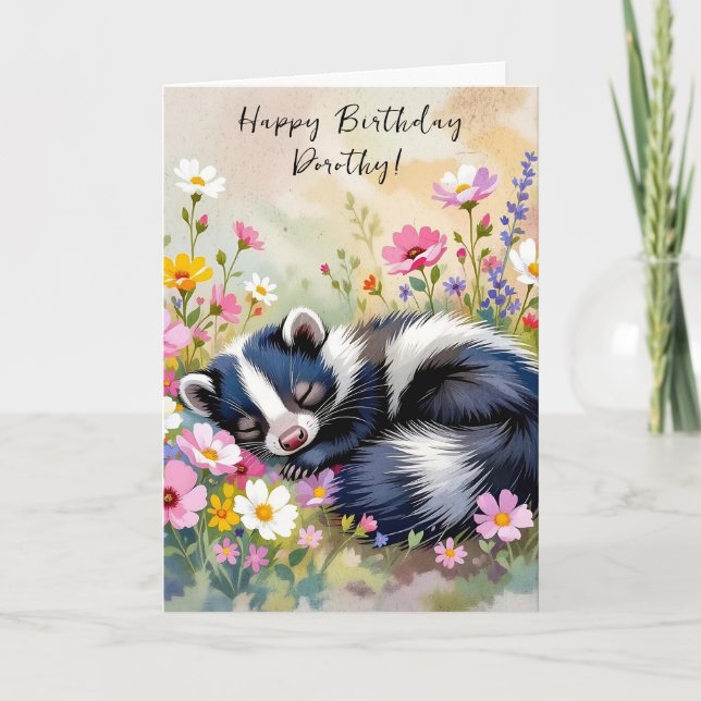 An Adorable Skunk Themed Personalised Birthday Card (Front)