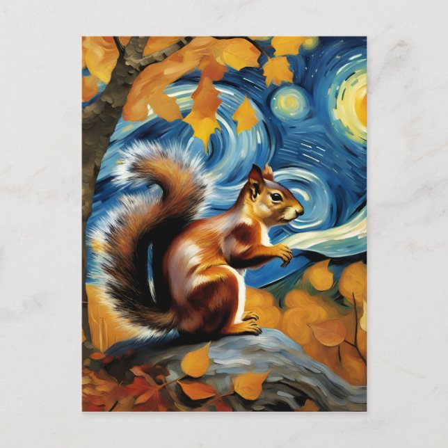 an adorable squirrel in a starry night  postcard (Front)