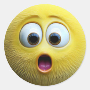 An adorable surprised fuzzy yellow ball character classic round sticker