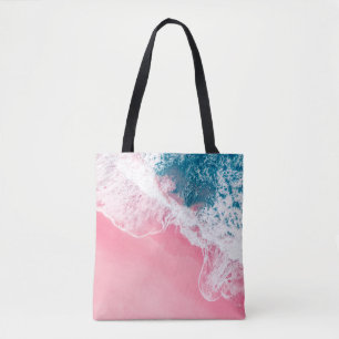 An aerial view of a pink sandy beach in New South Tote Bag