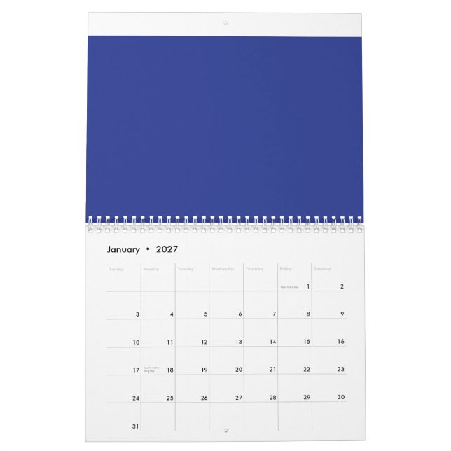 an aeroplane flying in the sky with a blue backgro calendar (Jan 2027)
