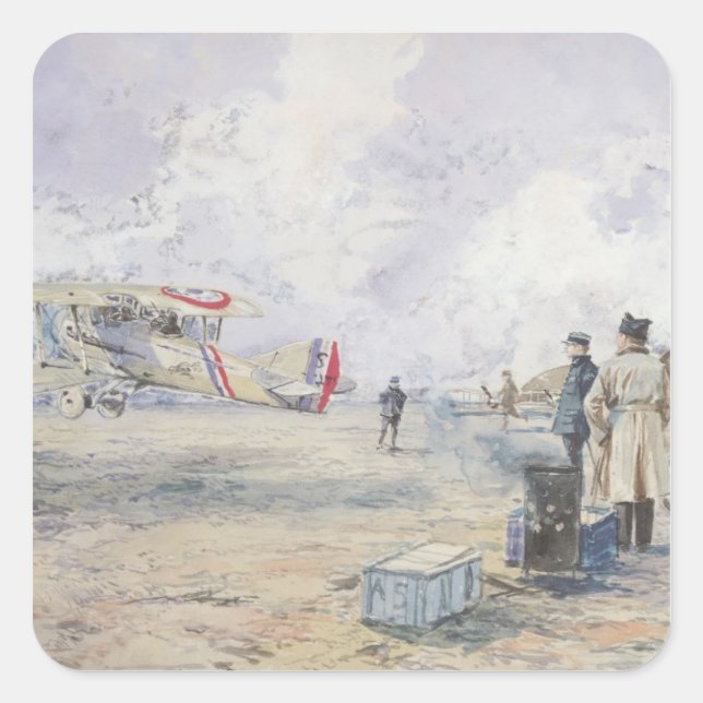 An Aeroplane Taking Off, 1913 Square Sticker (Front)