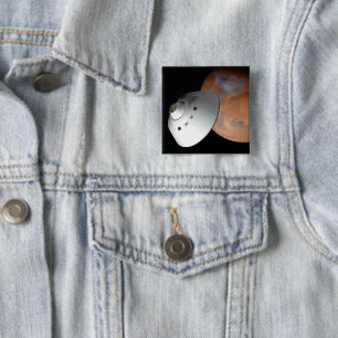 An Aeroshell-Encased Spacecraft Approaching Mars. 15 Cm Square Badge