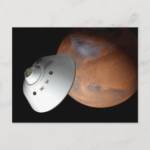 An Aeroshell-Encased Spacecraft Approaching Mars. Postcard