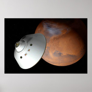 An Aeroshell-Encased Spacecraft Approaching Mars. Poster