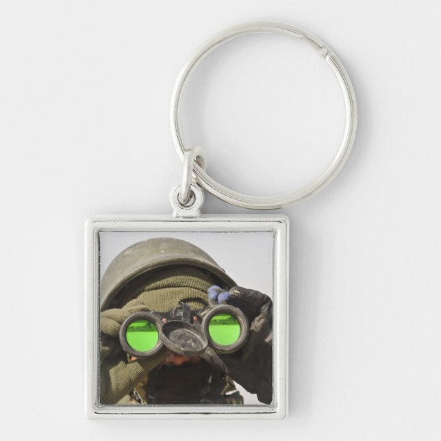 An Afghan soldier scans the horizon Key Ring (Front)