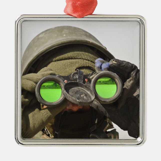 An Afghan soldier scans the horizon Metal Ornament (Front)