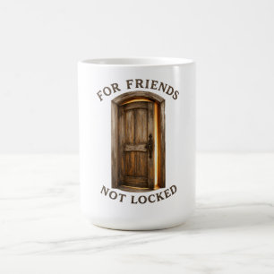 An aged wooden door. coffee mug