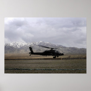 An AH-64A Apache taking off Poster