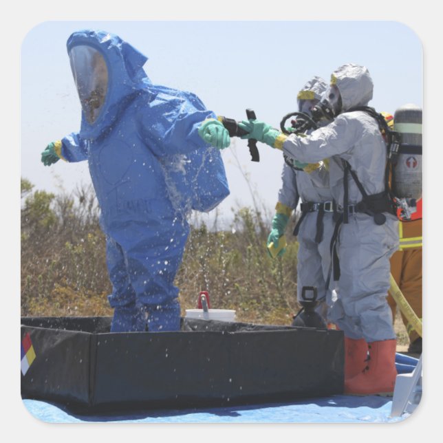 An airman stands in a tub square sticker (Front)