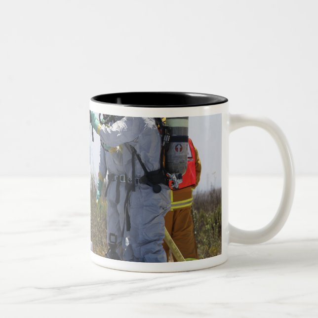 An airman stands in a tub Two-Tone coffee mug (Right)