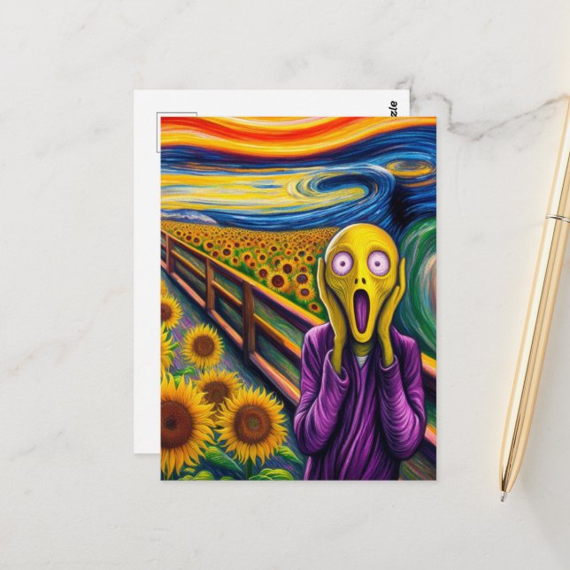 An Alien Screaming Sunflowers Postcard (Front/Back In Situ)