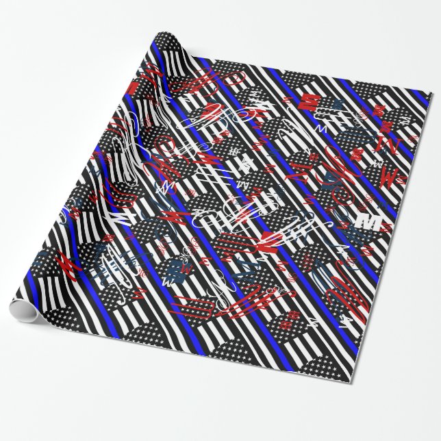 An American Thin Blue Line Display Wrapping Paper (Unrolled)