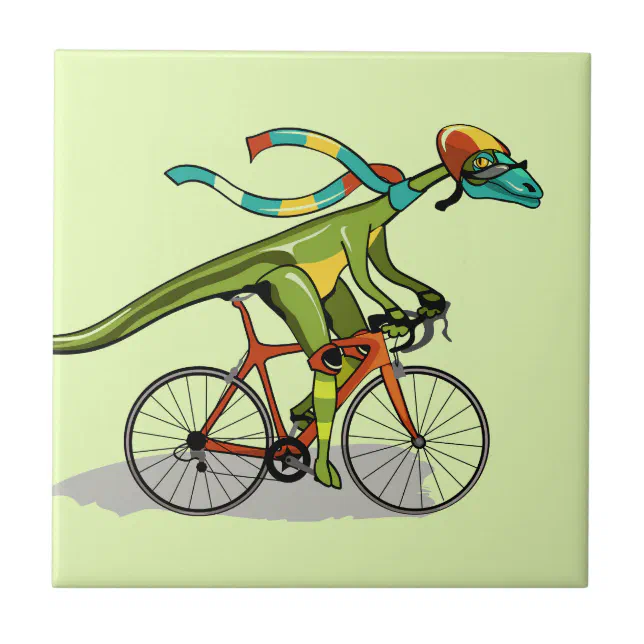 An Anabisetia Dinosaur Riding A Bicycle. Ceramic Tile | Zazzle