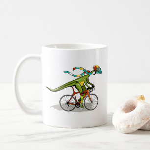 An Anabisetia Dinosaur Riding A Bicycle. Coffee Mug