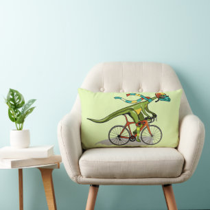 An Anabisetia Dinosaur Riding A Bicycle. Lumbar Cushion