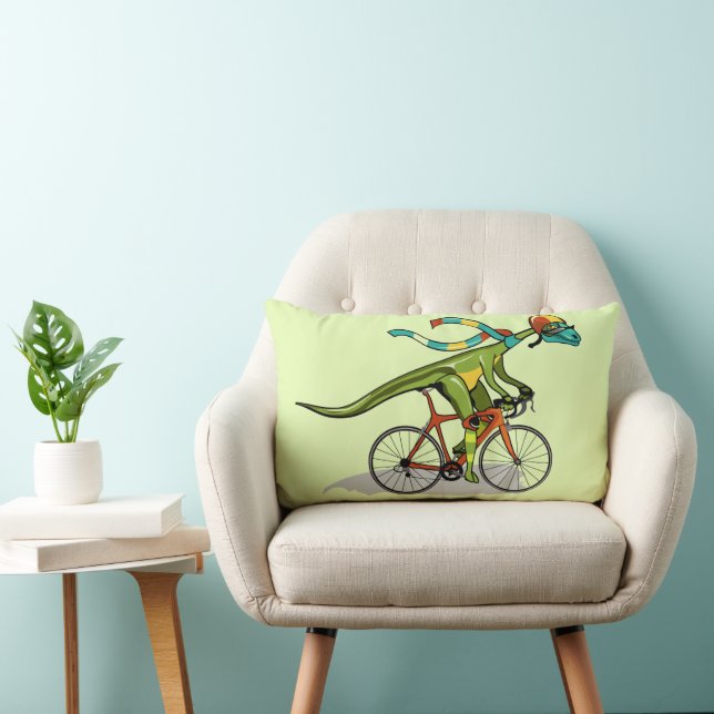 An Anabisetia Dinosaur Riding A Bicycle. Lumbar Cushion (Chair)
