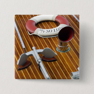 An Anchor And A Life-Buoy On A Wooden Boat 15 Cm Square Badge