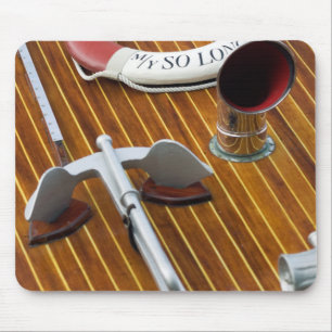 An Anchor And A Life-Buoy On A Wooden Boat Mouse Pad