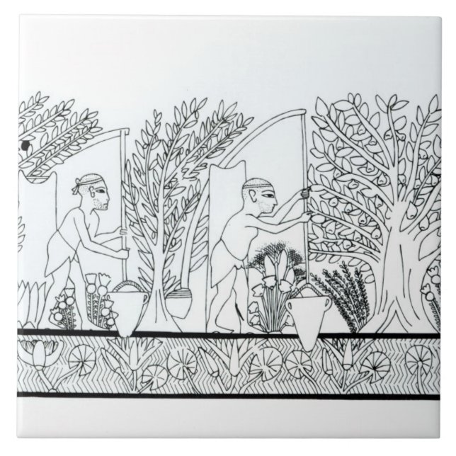 An ancient Egyptian garden (engraving) (b/w photo) Ceramic Tile (Front)