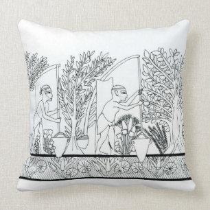An ancient Egyptian garden (engraving) (b/w photo) Cushion