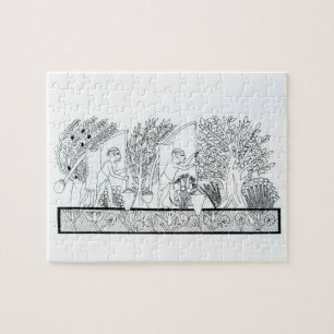 An ancient Egyptian garden (engraving) (b/w photo) Jigsaw Puzzle