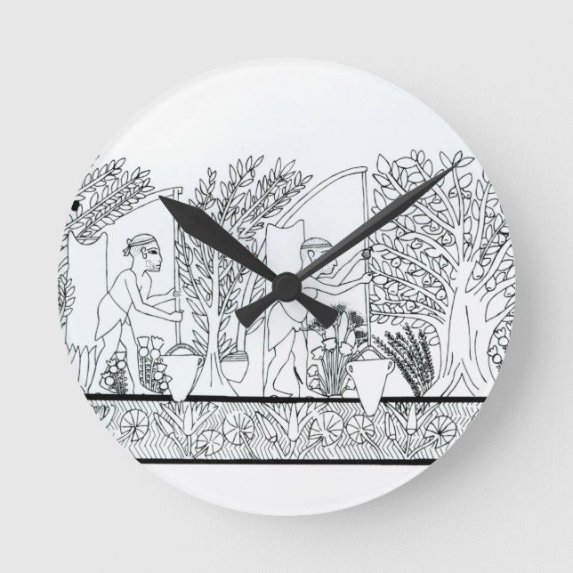 An ancient Egyptian garden (engraving) (b/w photo) Round Clock (Front)