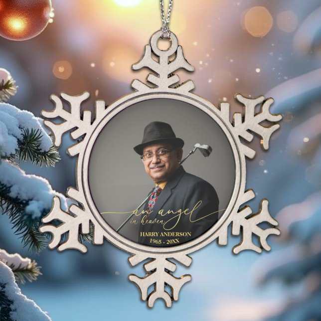 An Angel In Heaven | Gold Foil Memorial Photo Snowflake Pewter Christmas Ornament (Creator Uploaded)