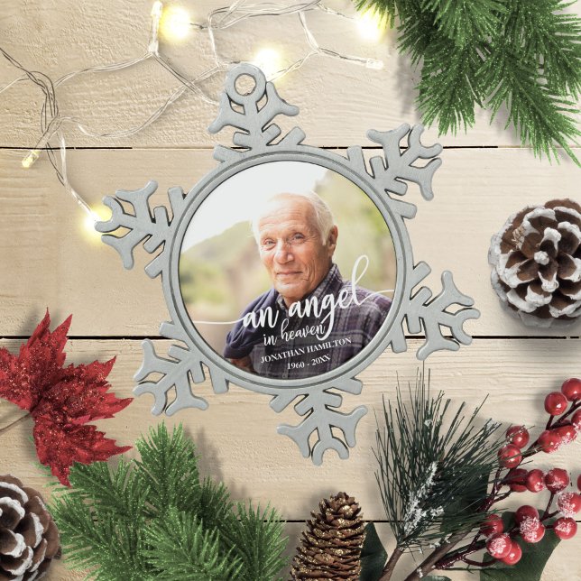 An Angel In Heaven Personalised Photo Memorial Snowflake Pewter Christmas Ornament (Creator Uploaded)