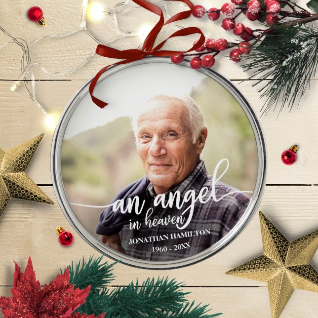 An Angel In Heaven Personalized Photo Memorial Metal Ornament (Creator Uploaded)