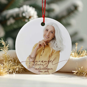 An Angel In Heaven   Rose Foil Memorial Photo Ceramic Ornament