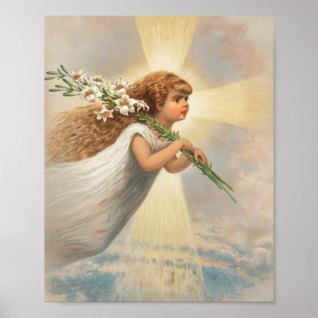 An angel in the sky holding lilies christmas poster (Front)