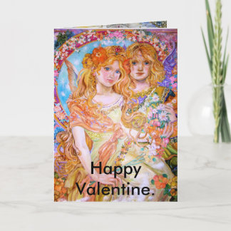 An angel in the spring and lovers, Happy Valen. Holiday Card