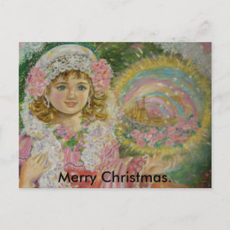 An angel of the saint paulia., Merry Christmas. Holiday Postcard