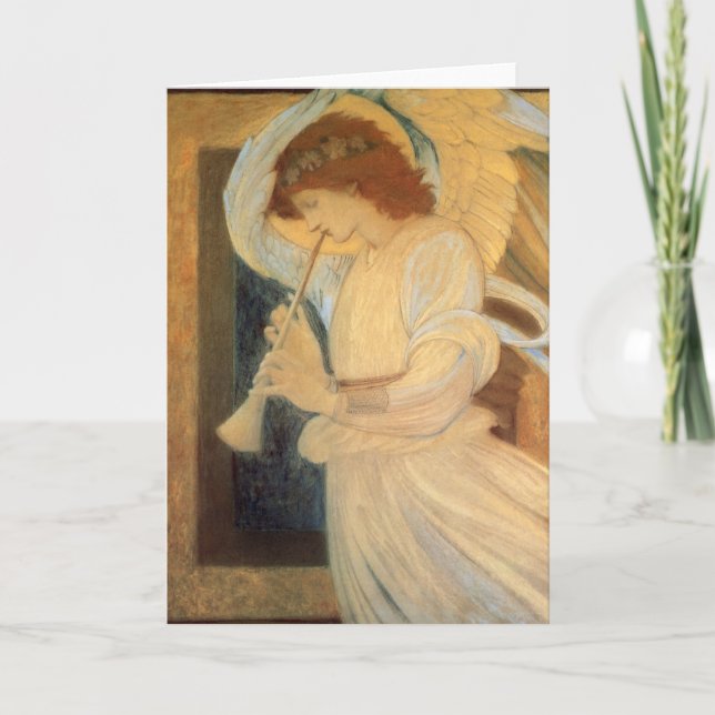 An Angel Playing a Flageolet By Burne Jones Holiday Card (Front)