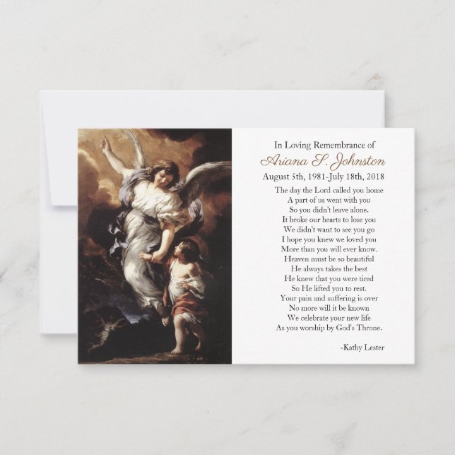 An Angel's Rescue Customised Sympathy Prayer Card (Front)