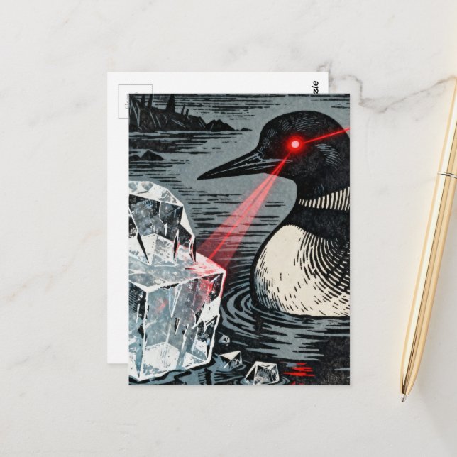An Angry Minnesota Loon Melting Ice Postcard (Front/Back In Situ)