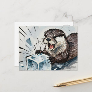 An Angry otter breaking an ice block Postcard