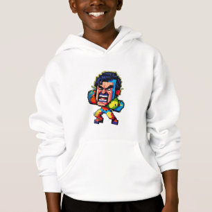An angry pixelated character with retro gaming 