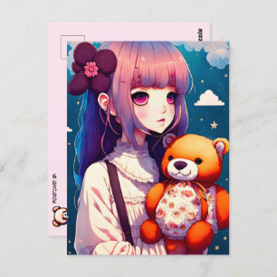 An Anime Girl with a Teddy Bear, Postcrossing Postcard
