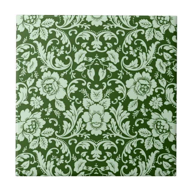 An antique floral damask ceramic tile (Front)