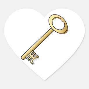 An Antique Gold Key Wedding Hearts Heart Sticker