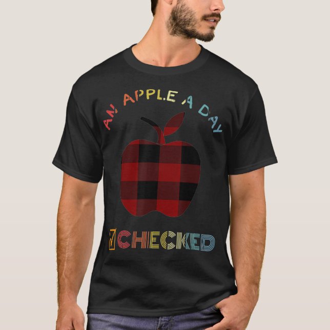 An Apple A Day Checked Funny Buffalo Check Awesome T-Shirt (Front)