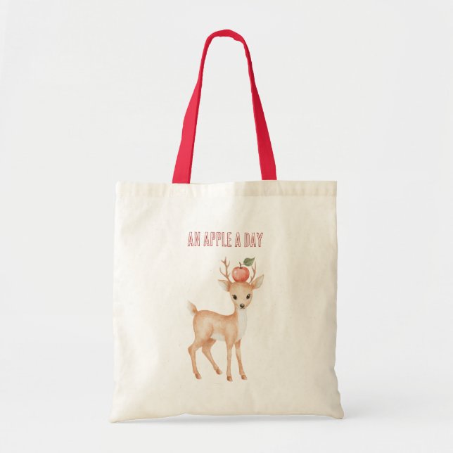 An Apple A Day Deer Tote Bag (Front)